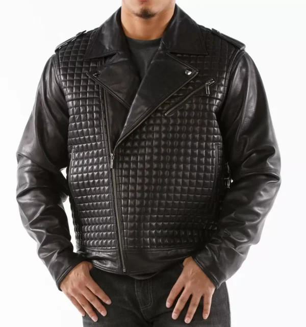 Pelle-Pelle-Black-Houndstooth-Biker-Leather-Jacket