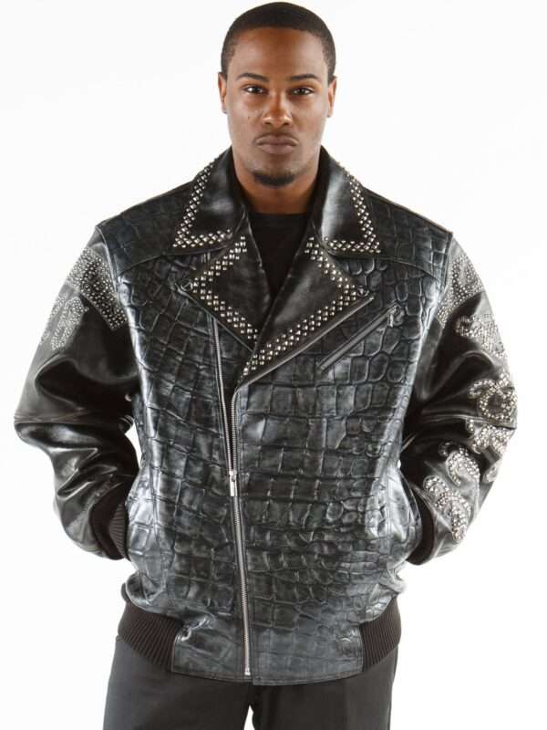 pelle pelle reign silver black metallic croc jacket