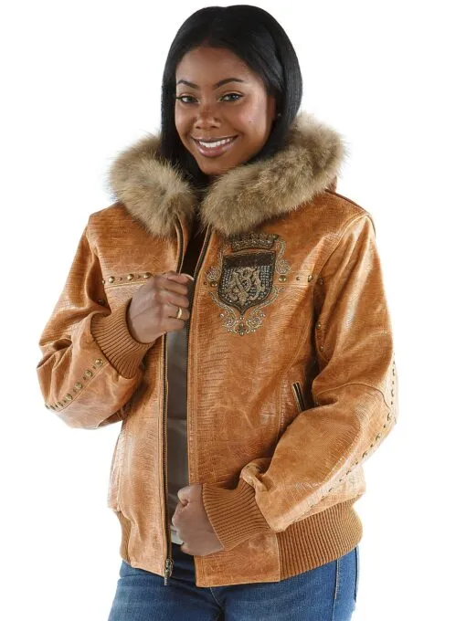 Pelle-Pelle-Ladies-Mb-Emblem-Brown-Leather-Jacket