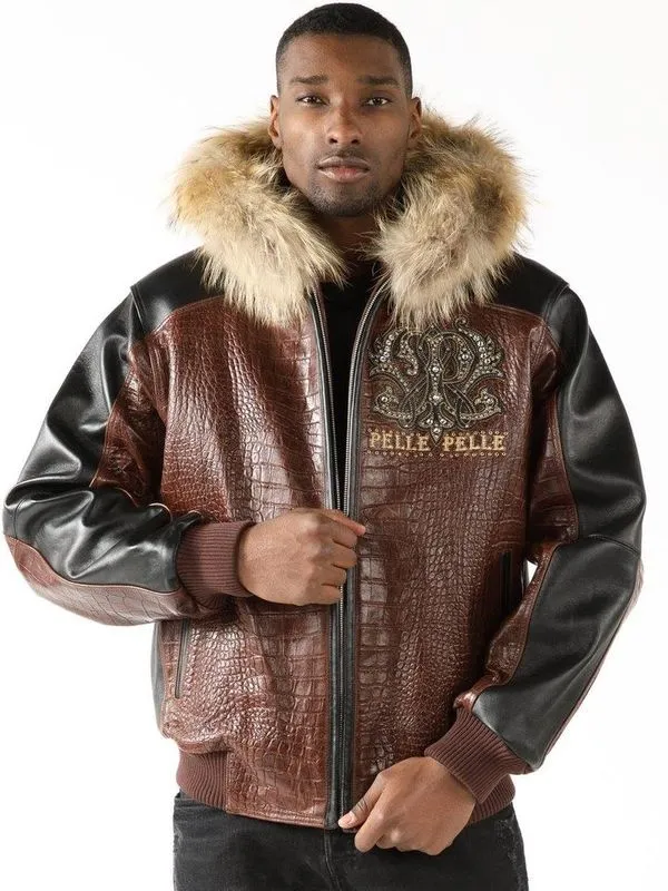 Pelle-Pelle-Mens-Fur-Hooded-Brown-Leather-Jacket