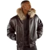 Pelle Pelle Fur Hood Script Leather Men Jacket