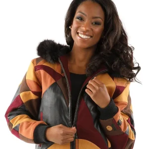 Best Abstract Brown Pelle Pelle Wool Leather Jacket