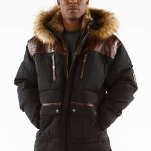 Pelle Pelle Mens Black Fur Hooded Coat