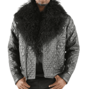 Pelle Pelle Biker Mens Quilted Grey Jacket