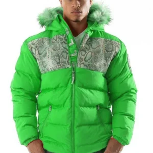 Pelle Pelle Men Green Snakeskin Fur Hood Jacket