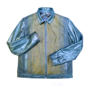 Pelle Pelle Blue Weaved Bomber Leather Jacket