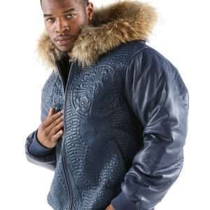 Pelle Pelle Blue Encrusted Hooded Leather Jacket