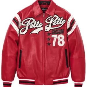 Pelle Pelle Encrusted Varsity Red Leather Jacket