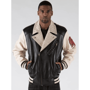 Pelle Pelle Biker Plush Cream Studded Genuine Leather Jacket