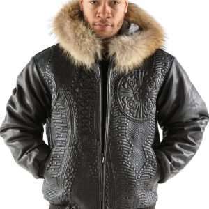 Pelle Pelle Black Encrusted Hooded Genuine Leather Jacket