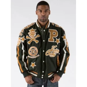 Pelle Pelle Men Dark Green Genuine Wool Varsity Jacket