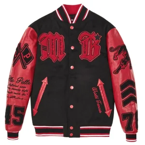 Pelle Pelle Black And Red Wool & Leather Varsity Jacket