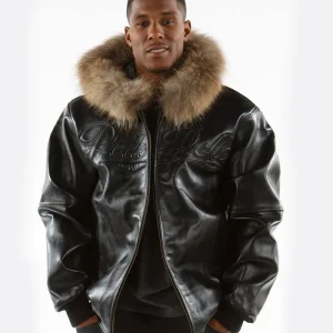 Pelle Pelle Men Black Fur Hooded Top Leather Jacket